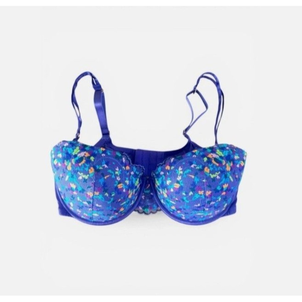 Savage X Fenty Steamy Floral Padded Lace Balconette Bra Purple Size 34DDD